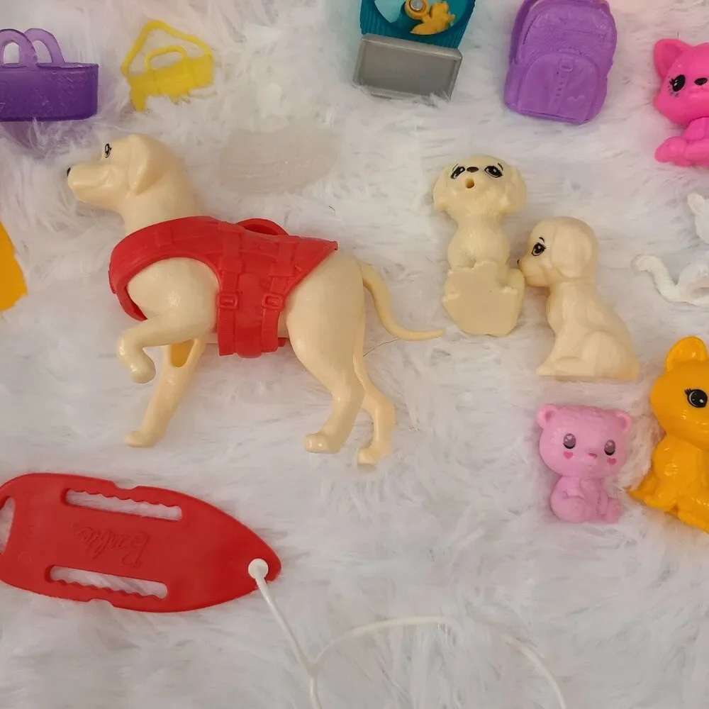Barbie Doll Pet And Accessories Lot Pet Carrier Puppy Bed + More Dog Cat Monkey